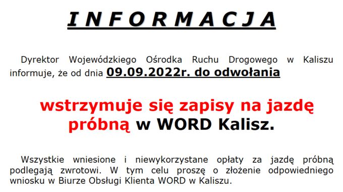 Wstrzymanie jazd próbnych